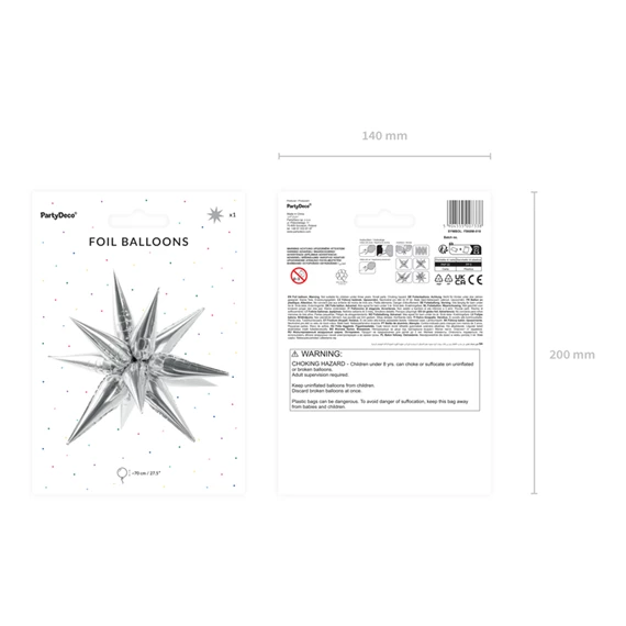 Lufi csillag 3D fólia 70 cm ezüst