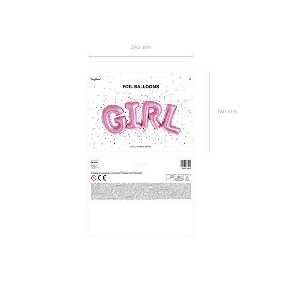 Lufi lány girl felirat fólia 74x33 cm rózsaszín