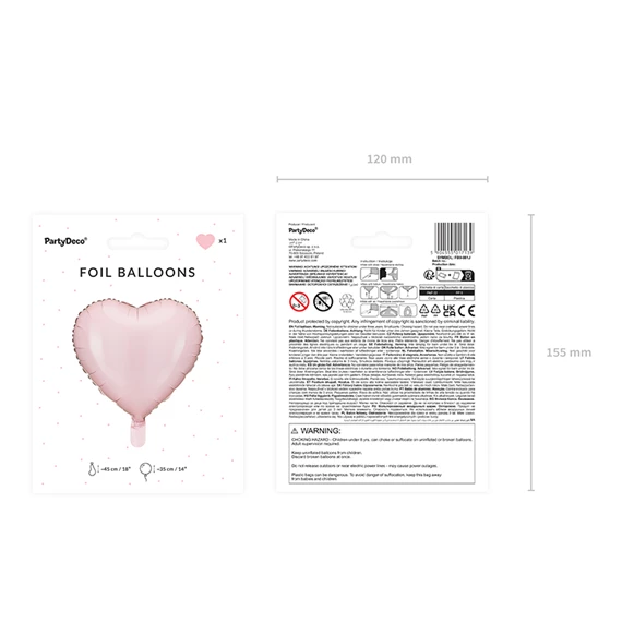Lufi szív fólia 45 cm világos rózsaszín