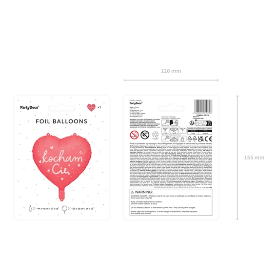 Lufi szív fólia ``Kocham Cię`` 45 cm mix