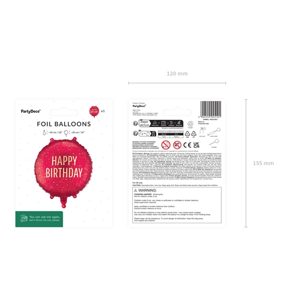 Lufi tábla Boldog születésnapot 35x35 cm sötétvörös