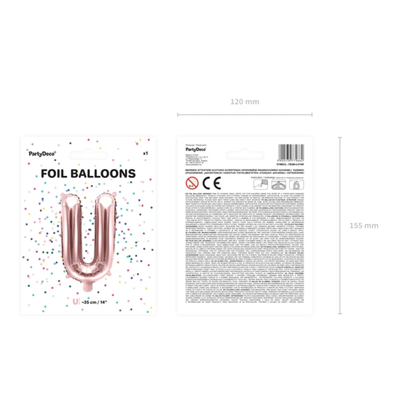 Lufi u betű fólia 35 cm rózsaarany