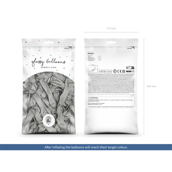 Fényes lufi 12 cm ezüst S/50