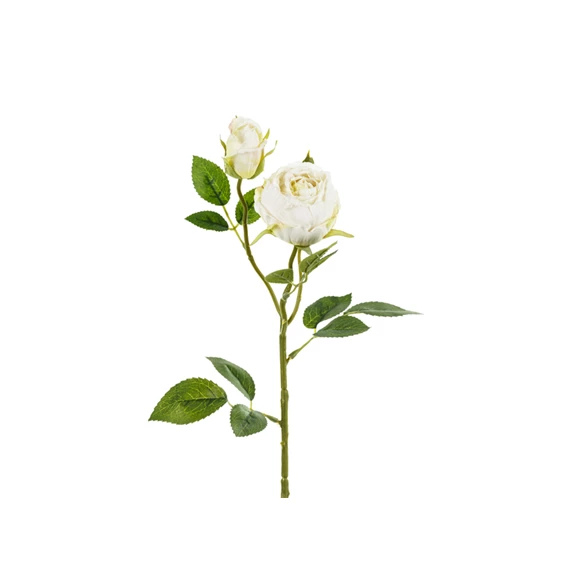 Művirág rózsa két bimbóval 55 cm világos krém