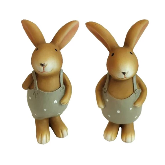 Nyúl fiú, lány pöttyös kertésznadrágban 7x8x14,5 cm 2féle