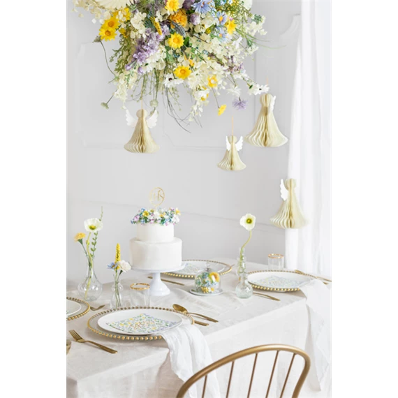 Papír dekoráció méhsejt angyal, elefántcsont, 24 cm