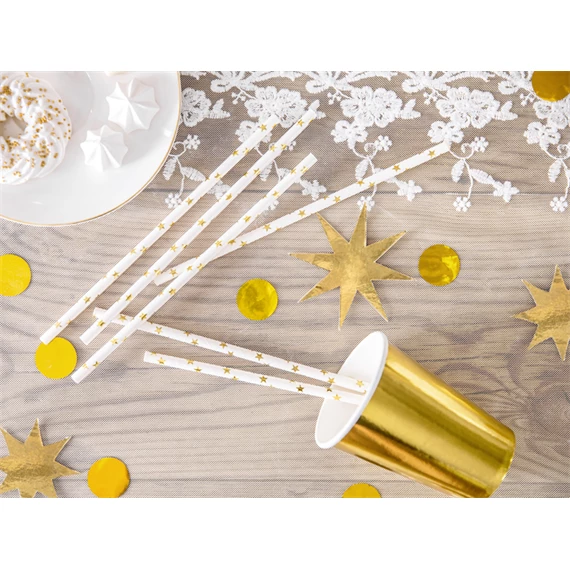 Papír szívószálak arany 19,5 cm S/10