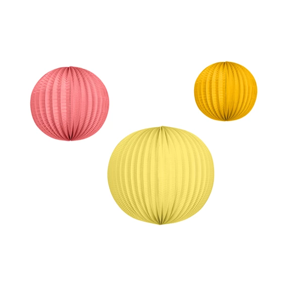 Papírlámpás készlet 19, 23, 31 cm narancs, rózsaszín, sárga S/3