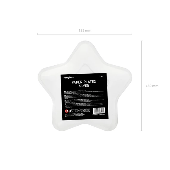 Papírtányér csillag ezüst 18 cm S/6