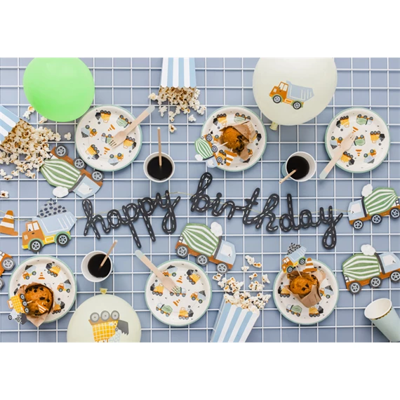 Papírtányér építőipari járművek, mix, 18x18 cm S/6