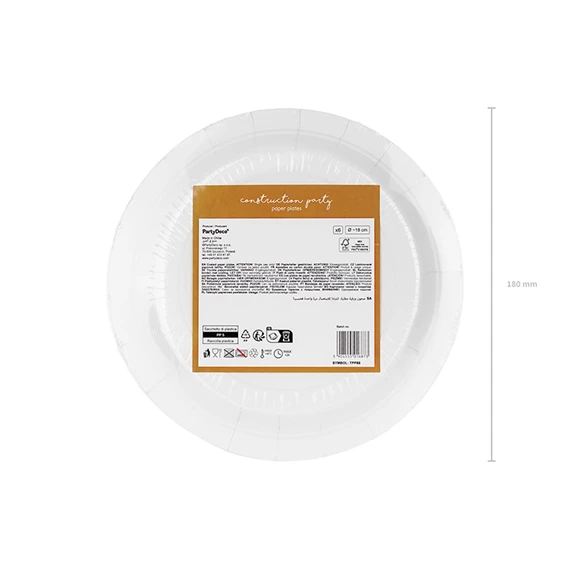 Papírtányér építőipari járművek, mix, 18x18 cm S/6