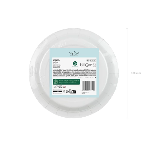 Papírtányér repülőgép, 18x18 cm, mix S/6