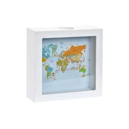 Persely világtérképpel 14,5x5x14,5 cm