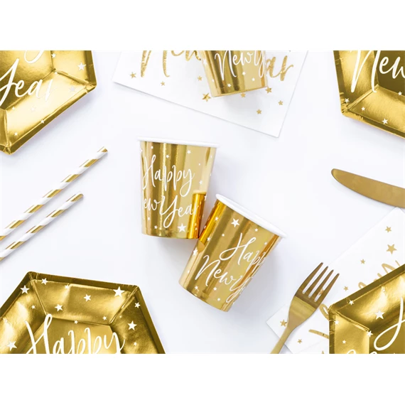 Papírpohár boldog új évet, arany, 220 ml S/6