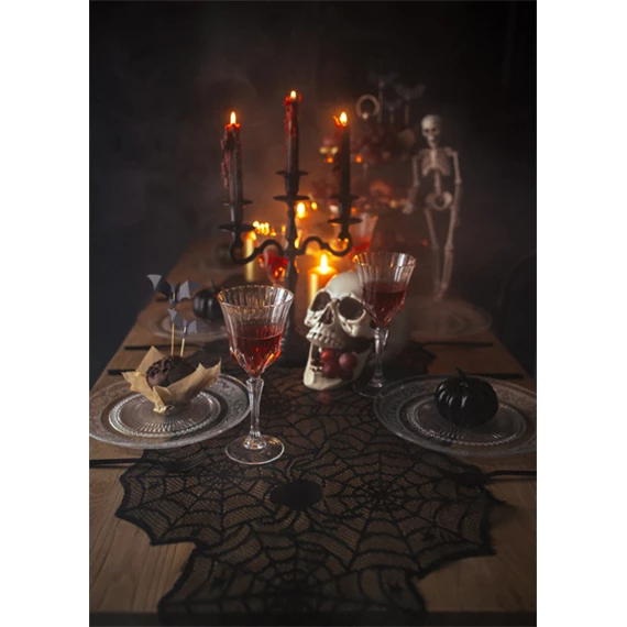 Pókhálós asztali futó fekete 185x45 cm