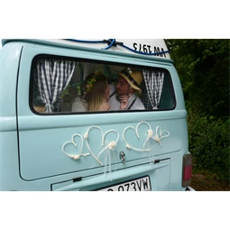 Rattan szívek krém színű virágokkal S/2