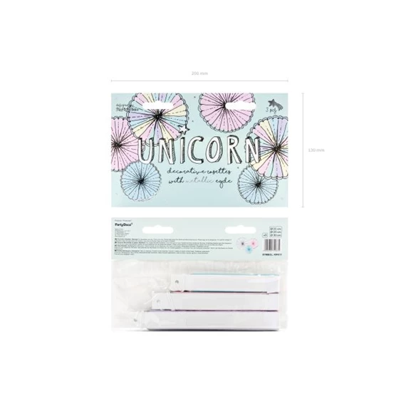 Rozetta unikornis mix papír 30 cm, 25 cm, 21 cm színes S/3