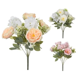 Selyemvirág csokor rózsa, hortenzia 44 cm 3féle