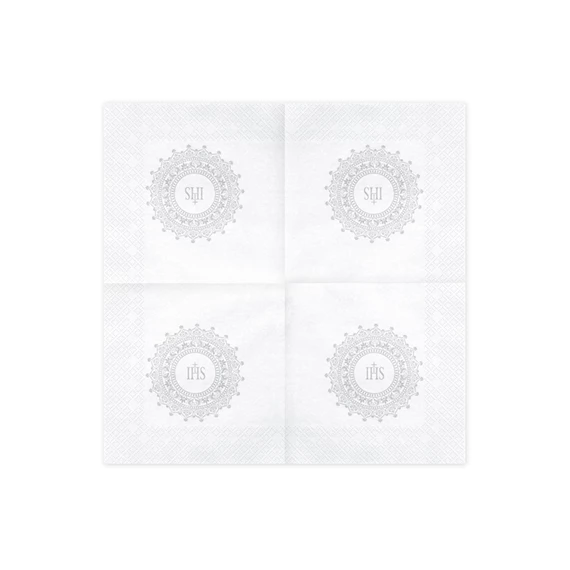 Szalvéta elsőáldozás ihs 33x33 cm ezüst S/20