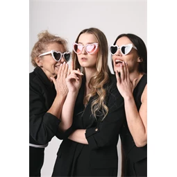 Szív alakú szemüveg gyöngyökkel, 13,5 cm széles, 5 cm magas, 13 cm hosszú, rózsaszín