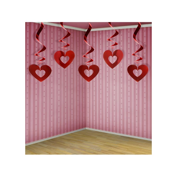 Szívek spirálok, piros, 60 cm S/5