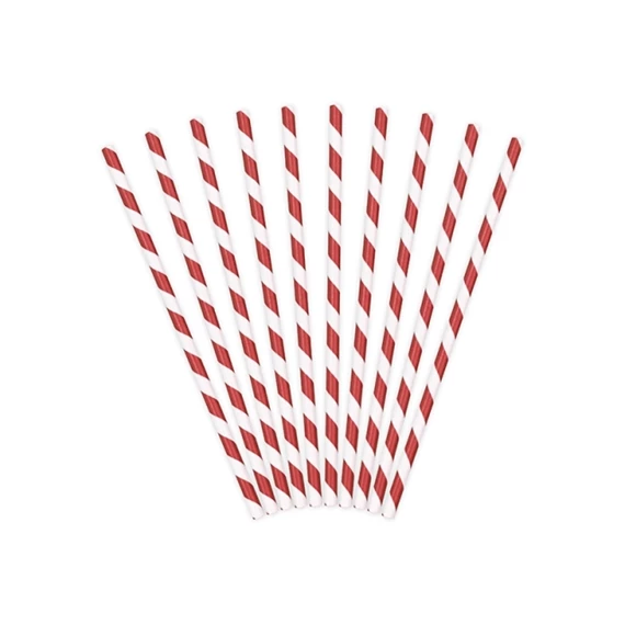 Szívószál papír 19,5cm piros S/10
