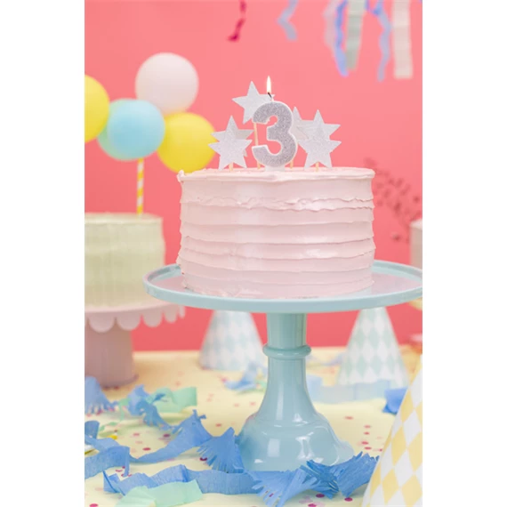 Születésnapi gyertya 3-as szám ezüst 7 cm