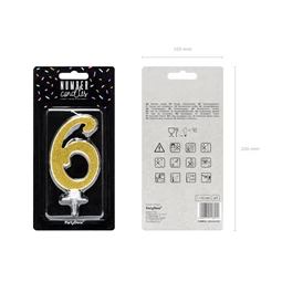 Születésnapi gyertya 6-os szám arany 10 cm