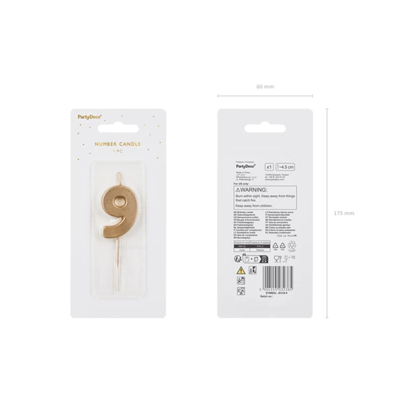 Születésnapi gyertya 9-es szám 4,5 cm arany