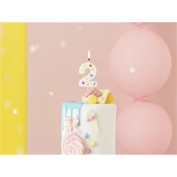 Szülinapi gyertya 2-es szám fehér konfetti 5,5 cm