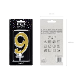 Szülinapi gyertya 9-es szám arany 10 cm