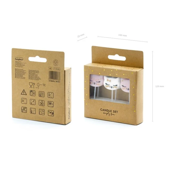 Szülinapi gyertya macska 2 cm fehér,rózsaszín S/6