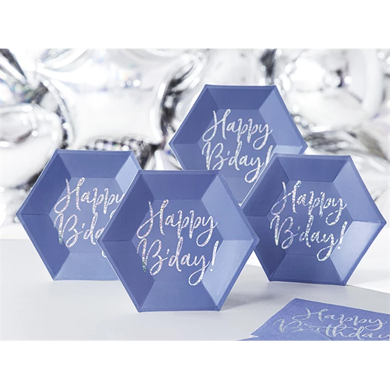 Papírtányér happy b`day!, sötétkék, 20 cm S/6