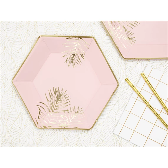 Papírtányér levelek, világos rózsaszín, 23 cm S/6