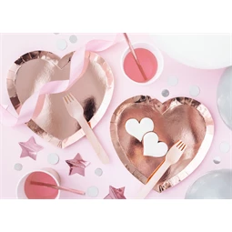 Papírtányér szív alakú rózsaarany 21x19 cm S/6