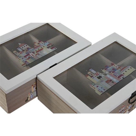 Teafilter tartó doboz házakkal 23x15x7 cm 2 féle