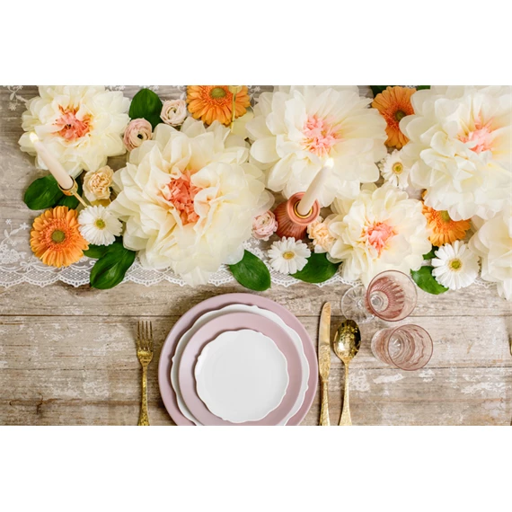 Papírdísz dekoráció virágok, krém, 30-20 cm S/5