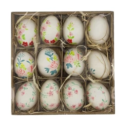 Tojás igazi, virág mintával, akasztós 19,2x19,2x5,1 cm S/12